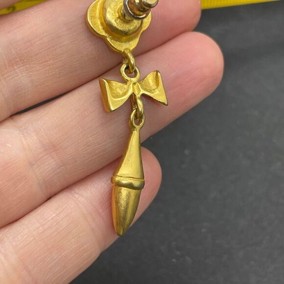 enamel gold bow drop earrings - Picture 4 of 4
